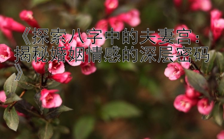 《探索八字中的夫妻宫：揭秘婚姻情感的深层密码》