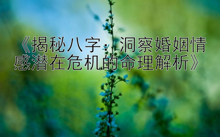 《揭秘八字：洞察婚姻情感潜在危机的命理解析》